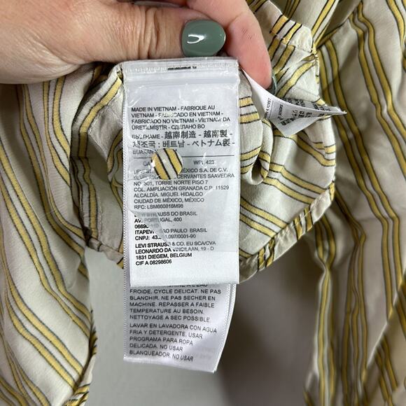LEVI'S Tan Yellow Vertical Striped Button Up 3/4 Sleeve Blouse Top Shirt Size S - Picture 10 of 12